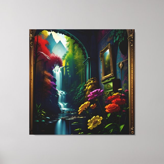 Gothic Inside Mansion Surreal Waterfall 10 Canvastryck (Framsida)