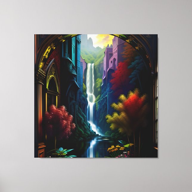 Gothic Inside Mansion Surreal Waterfall 11 Canvastryck (Framsida)