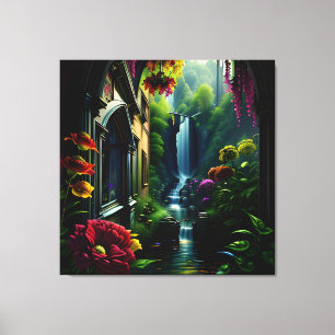 Gothic Inside Mansion Surreal Waterfall 13 Canvastryck