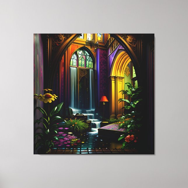 Gothic Inside Mansion Surreal Waterfall 15 Canvastryck (Framsida)
