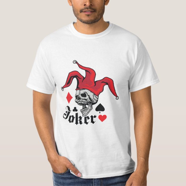 Gothic Joker Skull Playing Cards Graphic T Shirt (Framsida)