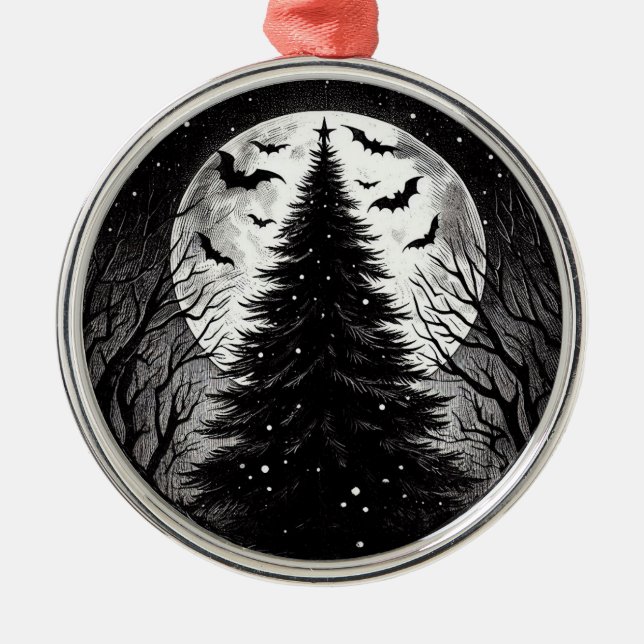 Gothic Julgran med Spooky Fladdermus-skräcken Julgransprydnad Metall (Framsidan)