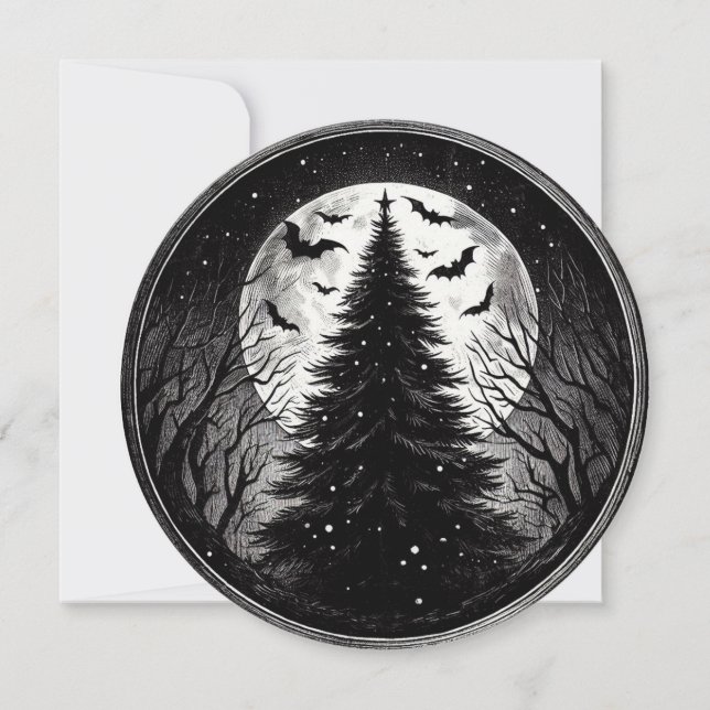 Gothic Julgran med Spooky Fladdermus-skräcken Julkort (Framsida)