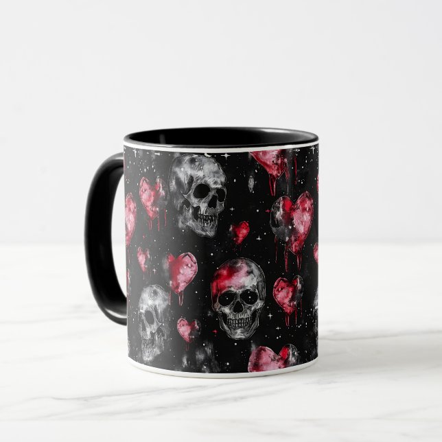 Gothic Kärlek Döskallar och Red Hearts Mugg (Framsida vänster)