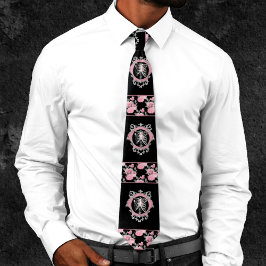 Gothic Kärlek | Rosa och svart Blommigt av Skelete Slips