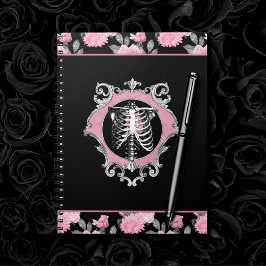 Gothic Kärlek | Rosa och svart Blommigt av Skeleto Anteckningsbok