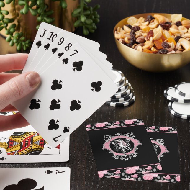 Gothic Kärlek | Rosa och svart Blommigt av Skeleto Casinokort (På plats)