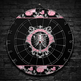 Gothic Kärlek | Rosa och svart Blommigt av Skeleto Darttavla