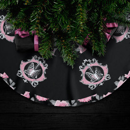 Gothic Kärlek | Rosa och svart Blommigt av Skeleto Julgransmatta Borstad Polyester