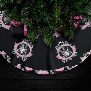 Gothic Kärlek Rosa och svart Blommigt av Skeleto Julgransmatta Borstad Polyester