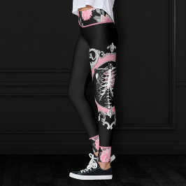 Gothic Kärlek | Rosa och svart Blommigt av Skeleto Leggings