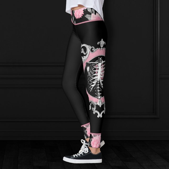 Gothic Kärlek | Rosa och svart Blommigt av Skeleto Leggings (Skapare uppladdad)