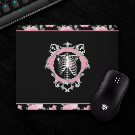 Gothic Kärlek | Rosa och svart Blommigt av Skeleto Musmatta