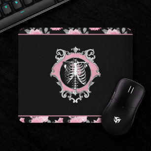 Gothic Kärlek Rosa och svart Blommigt av Skeleto Musmatta