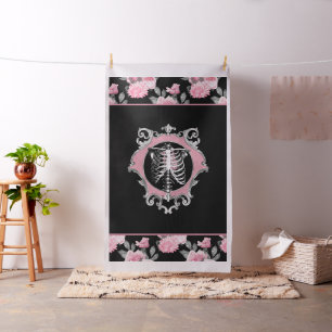 Gothic Kärlek Rosa och svart Blommigt av Skeleto Tyg