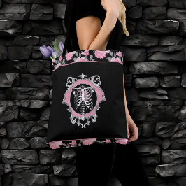 Gothic Kärlek | Rosa och svart Blommigt av Skeleto Tygkasse