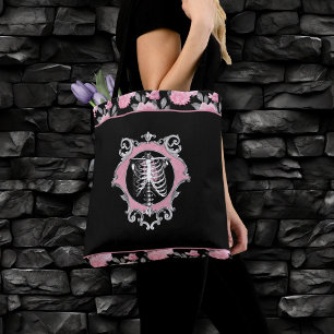 Gothic Kärlek Rosa och svart Blommigt av Skeleto Tygkasse