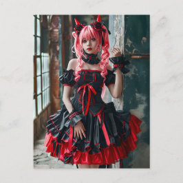 Gothic Kawaii Maid med Red Braids Vykort
