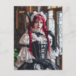 Gothic Kawaii Maid med Red Braids Vykort