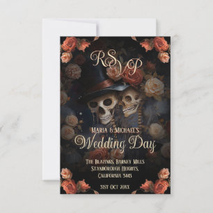 Gothic Kissing Skeletons Spooky Bröllop OSA Kort