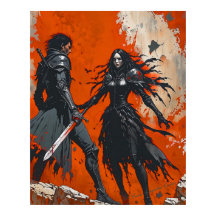 Gothic Knight Duel Poster - Mörk Fantasy Art