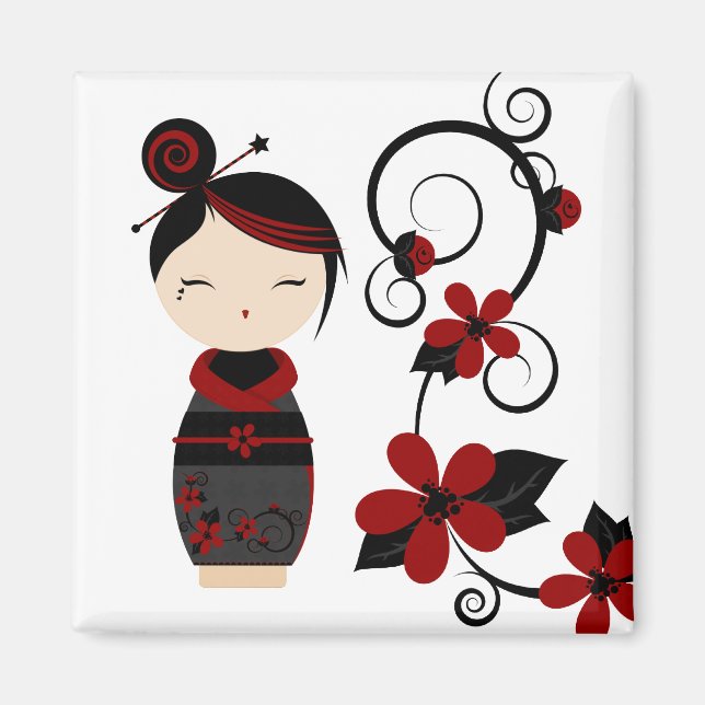 Gothic Kokeshi och Flowers Magnet (Framsidan)