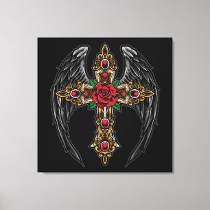 Gothic Kor med Flowers och Vingar Canvastryck