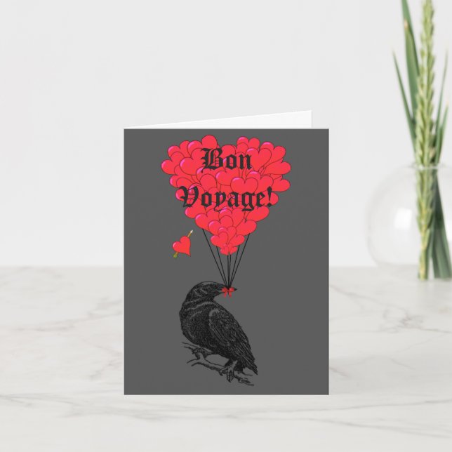 Gothic kråka och hjärta Bon Voyage Kort (Framsida)