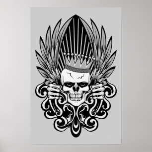 Gothic Kung Skull Poster