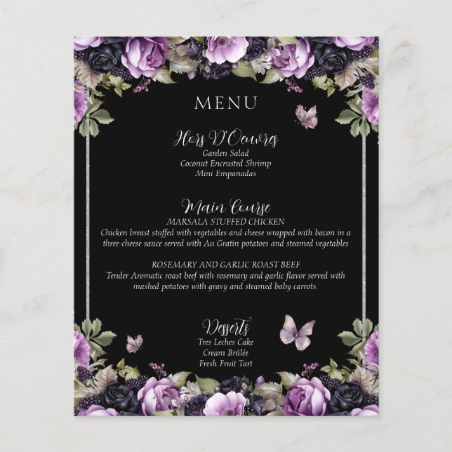 Gothic Lila & Black Moody Quinceañera Menu (Framsida)