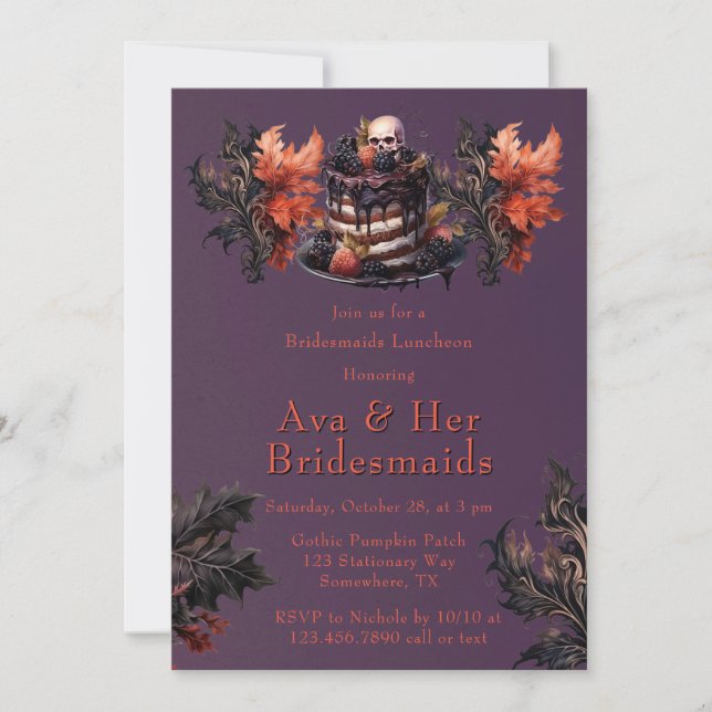 Gothic Lila Black Pumpkin Bridesmaids Luncheon Inbjudningar (Framsida)