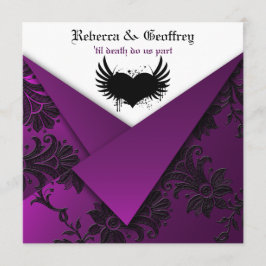 Gothic Lila, Black, White Wedding bjudning Inbjudningar