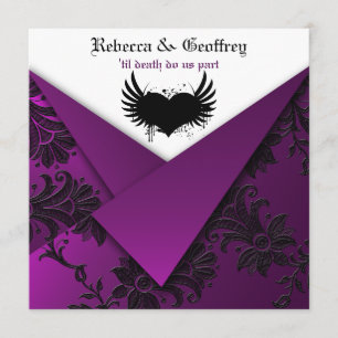 Gothic Lila, Black, White Wedding bjudning Inbjudningar