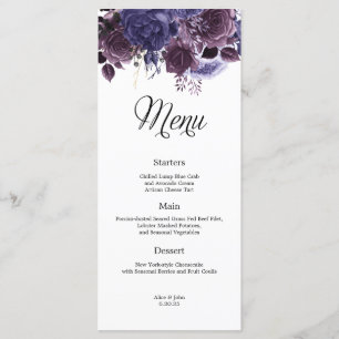Gothic Lila Blommigt Bröllop Menu Meny
