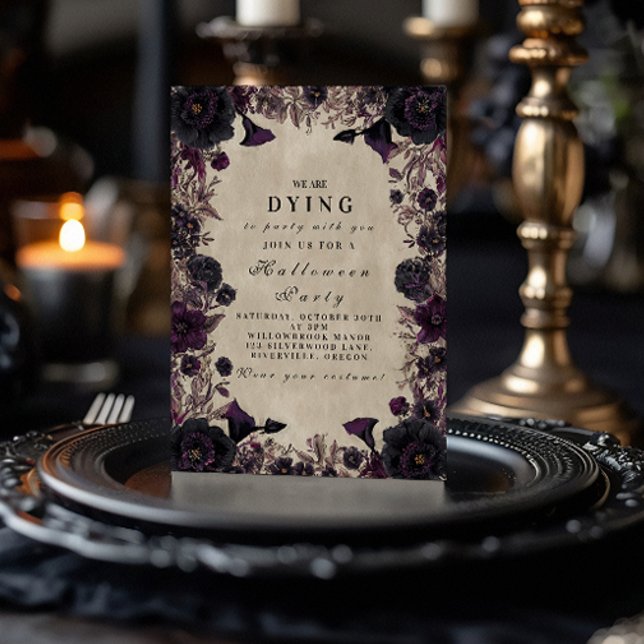 Gothic Lila Bloom Halloween fest Inbjudningar (Skapare uppladdad)