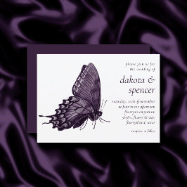 Gothic Lila Butterfly | Modern Mörk Bröllop Inbjudningar