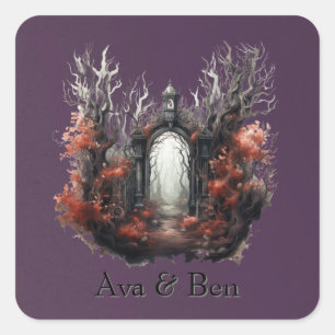 Gothic Lila Fairytale Fall Wedding Fyrkantigt Klistermärke