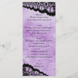 Gothic Lila Grunge Black Snöre Bröllop Menu Meny
