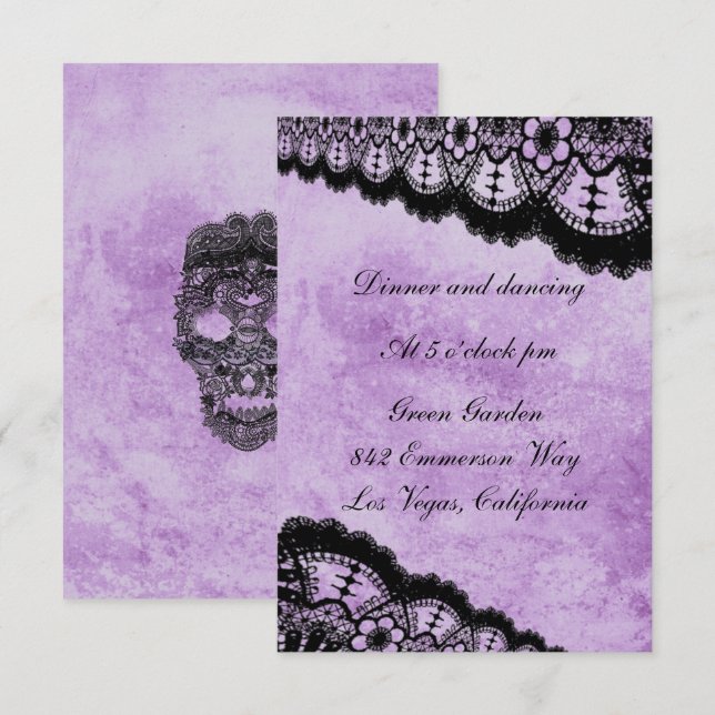 Gothic Lila Grunge Black Snöre Wedding Reception Tilläggskort (Fram/baksida)