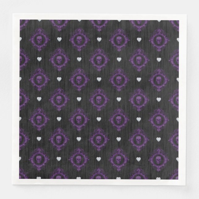 GOTHIC LILA HALLOWEEN-DÖSKALLAR PAPPERSSERVETT (Framsida)