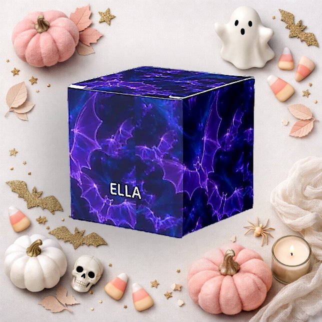 Gothic lila neon fladdermusmönster Halloween Presentaskar (Skapare uppladdad)