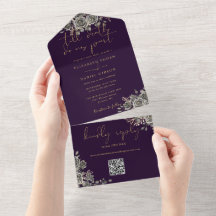 Gothic lila och guldrosor QR-kod bröllop