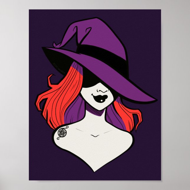 Gothic Lila Red Tecknad Anime Witch Illustration Poster (Framsidan)