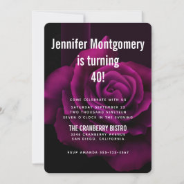 Gothic Lila-Röd ros Flower Birthday Inbjudningar