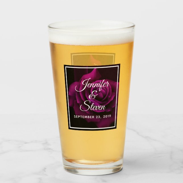 Gothic Lila-Röd ros Flower Bröllop Glaskopp (Framsida fylld)