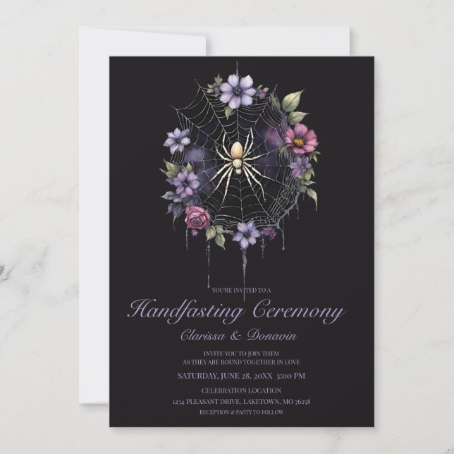 Gothic Lila Spindel Blommig Nät Handfasting Inbjudningar (Framsida)