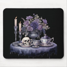 GOTHIC LILA TEA SERVICE WITH VAS OF FLOWERS