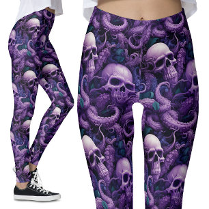 Gothic Lila Tentacles och Döskallar Ocean Octopus Leggings