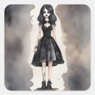 Gothic Little Black Dress Sticker Art Fyrkantigt Klistermärke