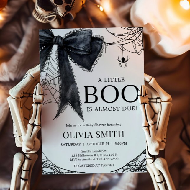Gothic Little Boo Baby Shower-inbjudan Inbjudningar (Black Bow Gothic Little Boo Baby Shower Invitation)